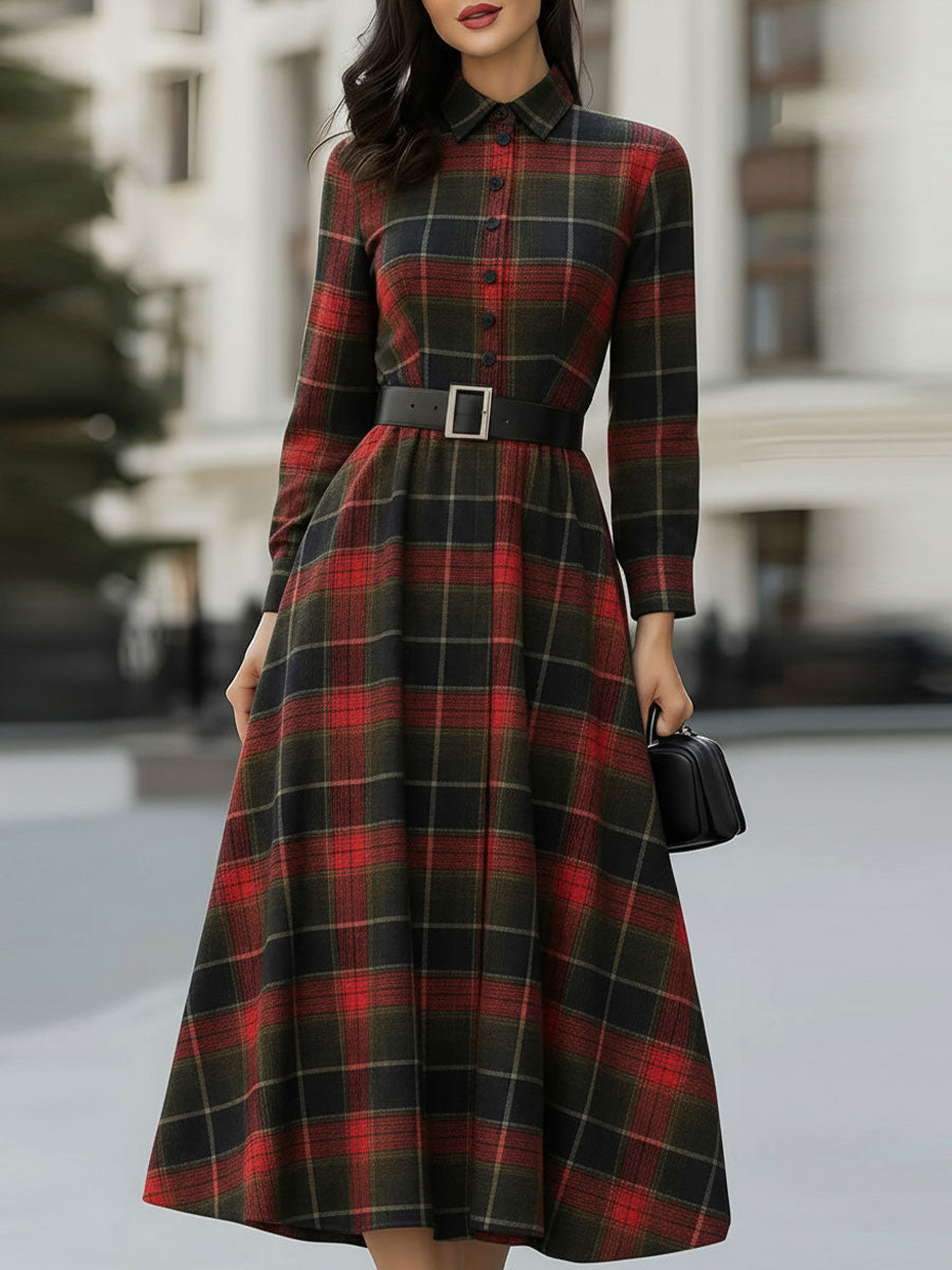 Bella | Retro Plaid Belted Dress