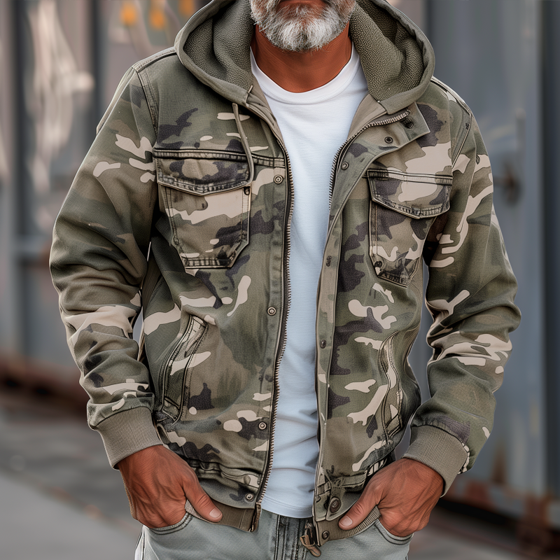 Men's Camouflage Hooded Multi-pocket Zip Cargo Jacket 69249000Z | Last day 80% off!