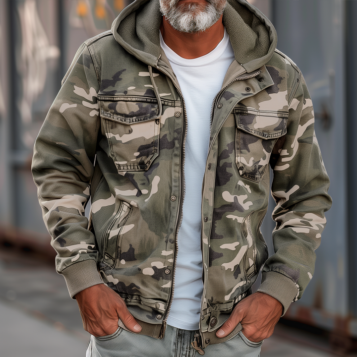 Men's Camouflage Hooded Multi-pocket Zip Cargo Jacket 69249000Z | Last day 80% off!