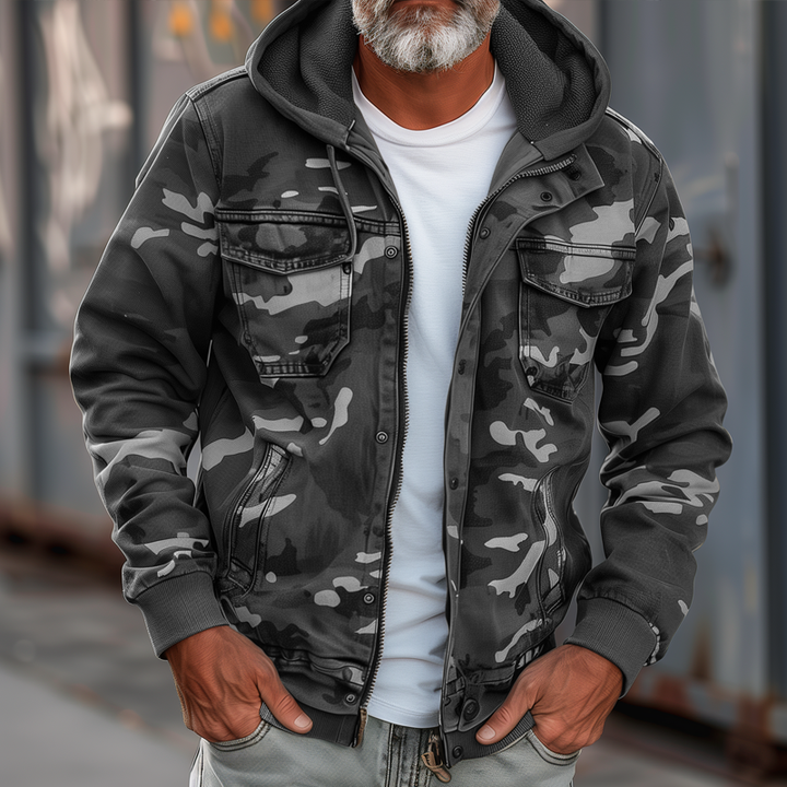Men's Camouflage Hooded Multi-pocket Zip Cargo Jacket 69249000Z | Last day 80% off!