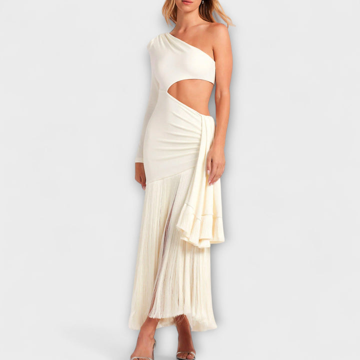 Alice - Eye-Catching Cutout Fringe Maxi Dress