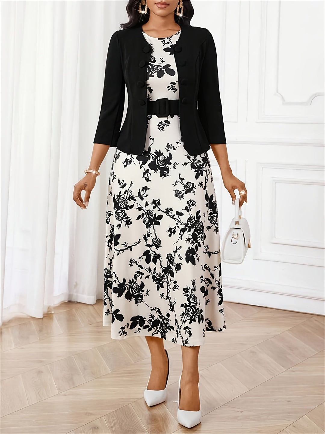 Amelie Lane - Printed Belted Two-Piece Set