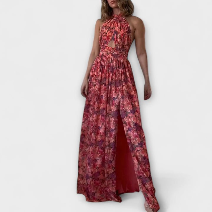Nortrud - Backless Maxi Dress with Floral Pattern