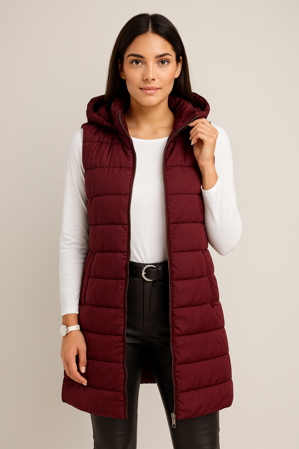 ELENA | CASUAL SLEEVELESS HOODED LONG PUFFER VEST