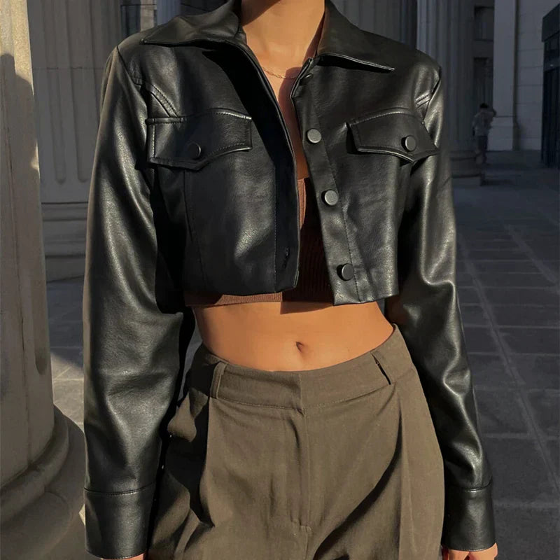 Élise™ | Sophisticated and Trendy Faux Leather Jacket