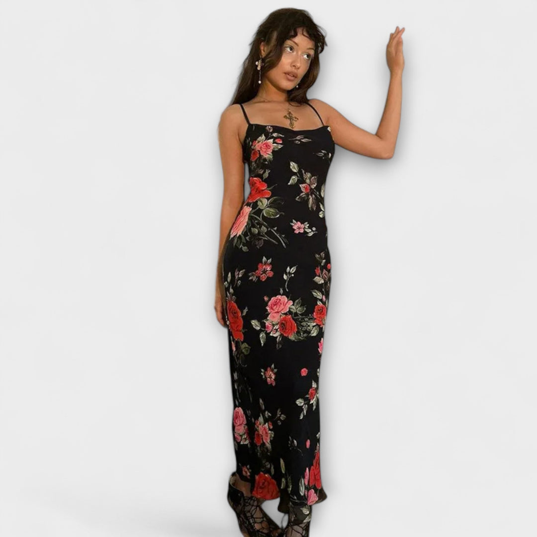 Flower Pattern Spaghetti Strap Bodycon Dress