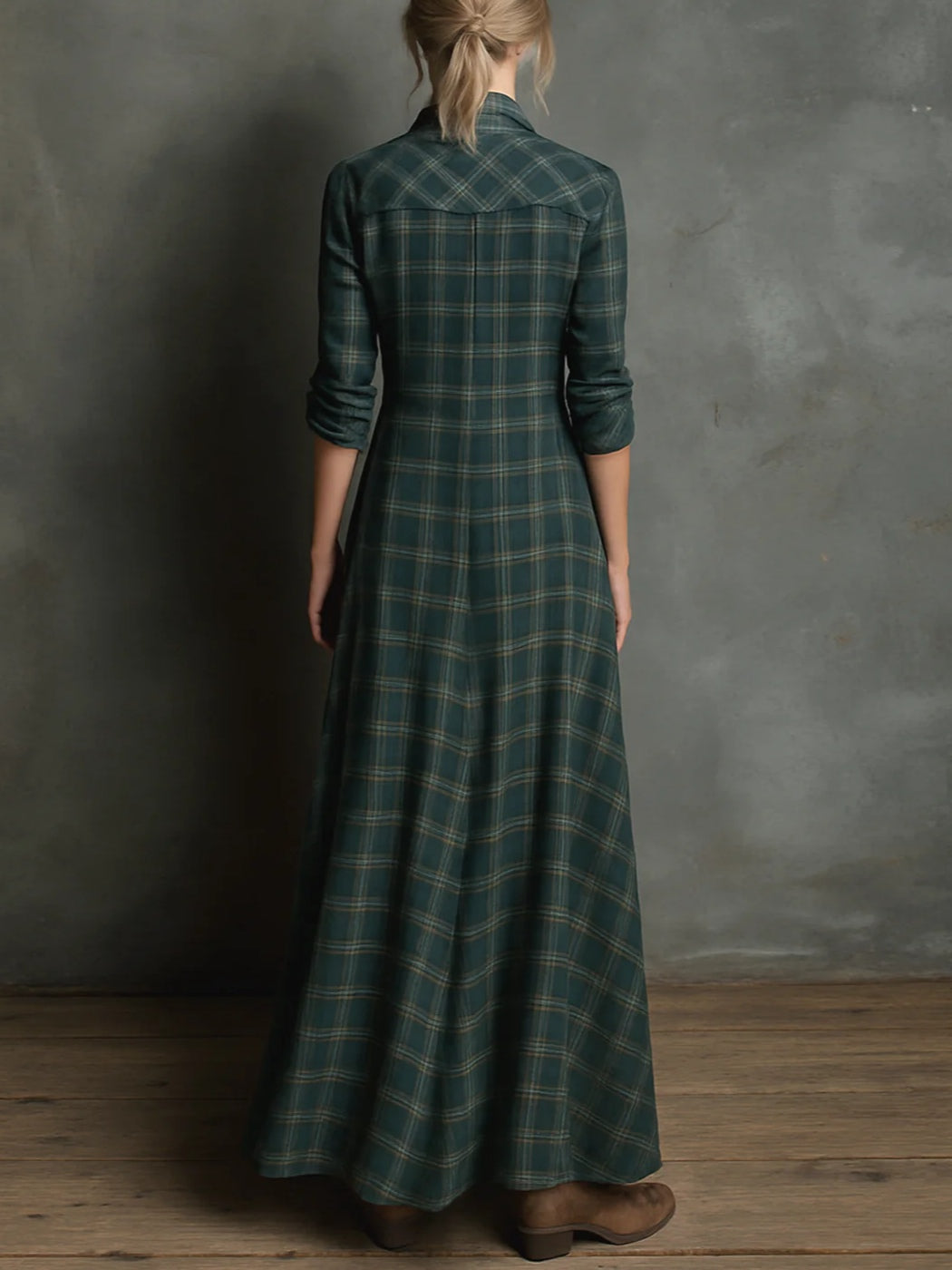 Ava | Long Dress with Green Check Revers