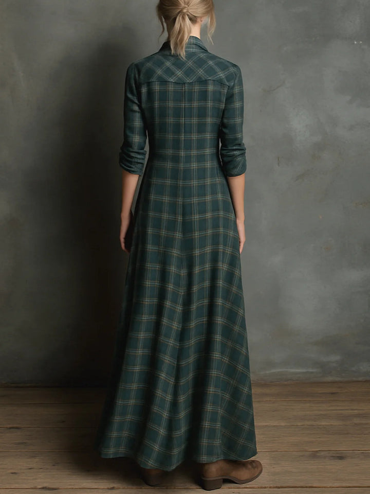 Ava | Long Dress with Green Check Revers