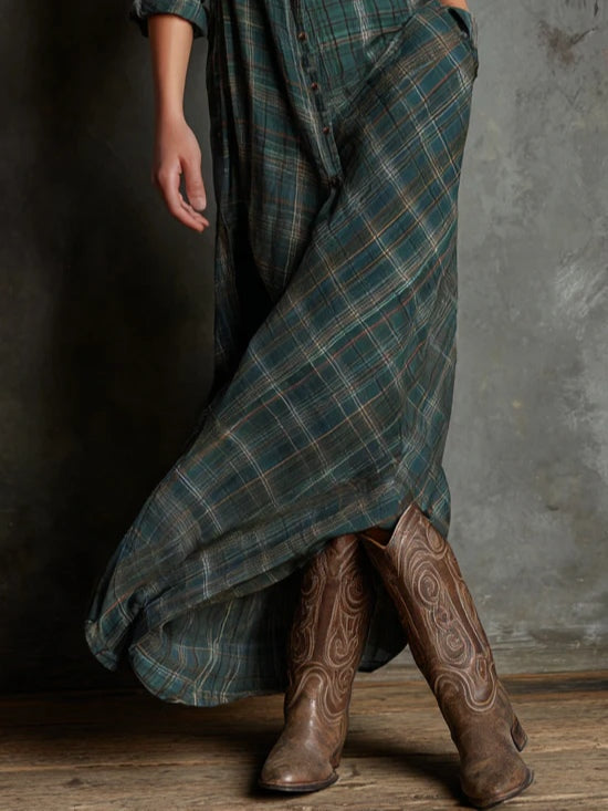 Ava | Long Dress with Green Check Revers