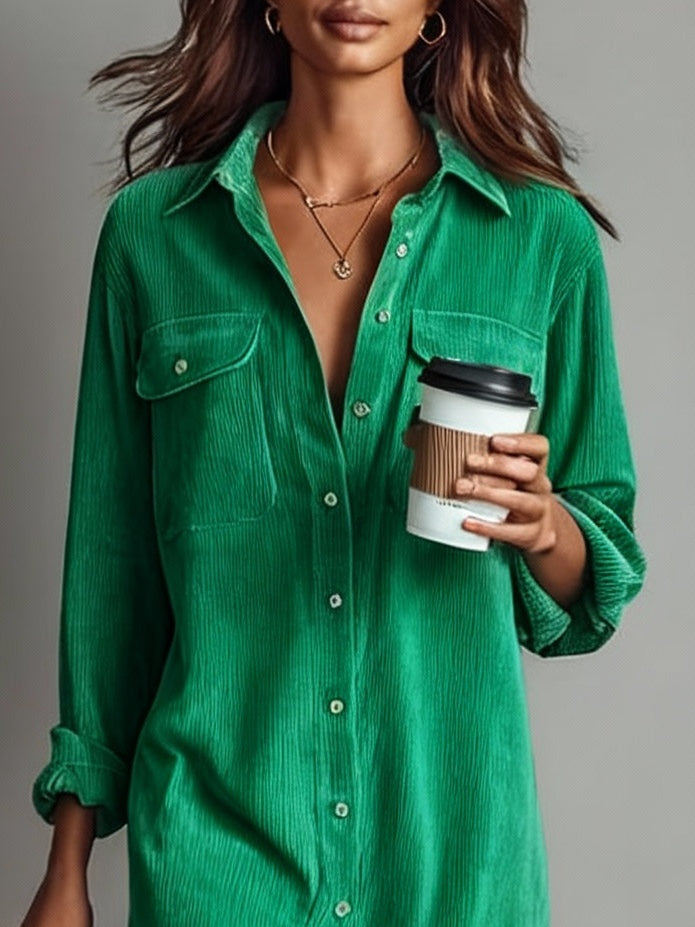 Arlette™ – Cord Midi Shirt Dress