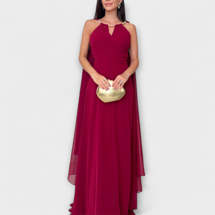 Mabel - Elegant Maxi Dress with Cape Sleeves and High Slit
