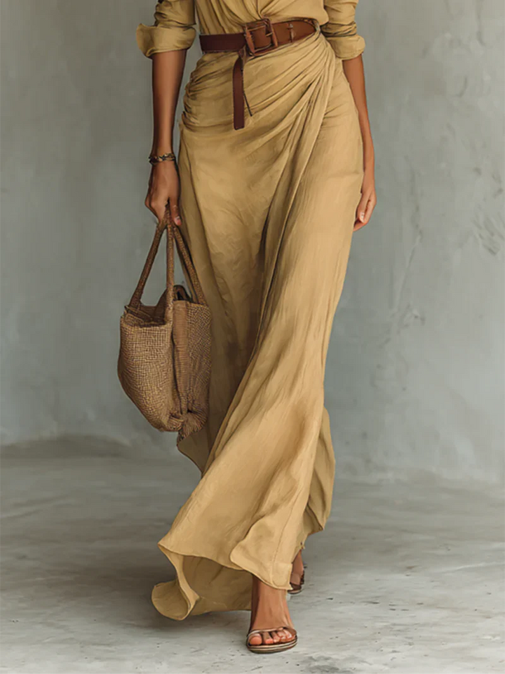 Elena | Maxi Long Dress with Lapel Collar