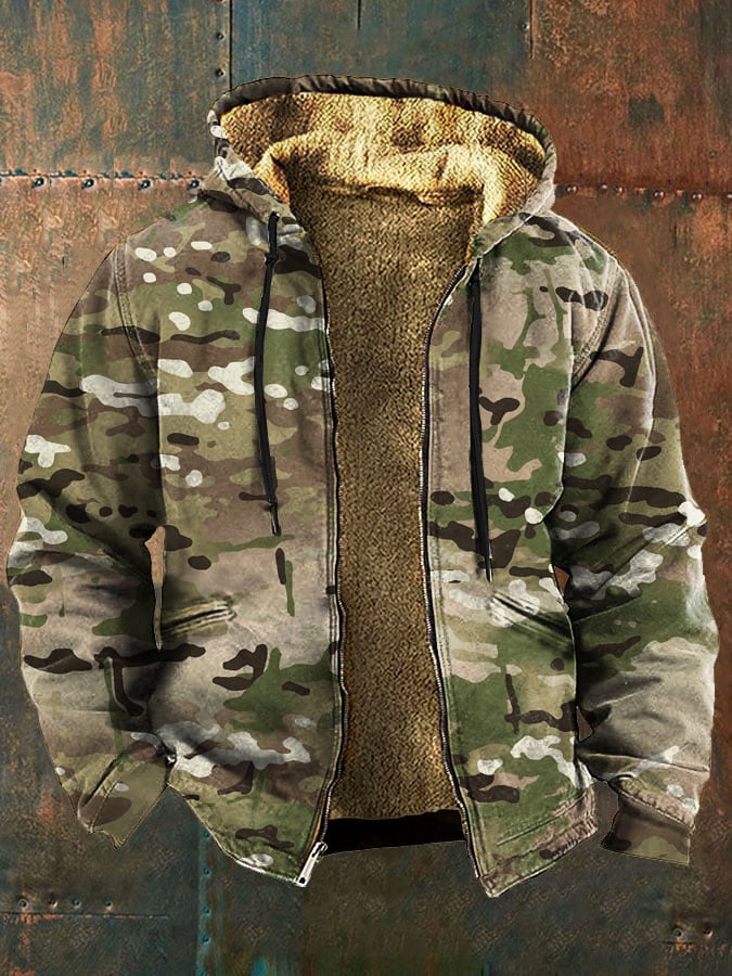Men's Retro Camouflage Print Fleece Jacket Last day 80% off!