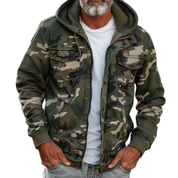 Men's Camouflage Hooded Multi-pocket Zip Cargo Jacket 69249000Z | Last day 80% off!